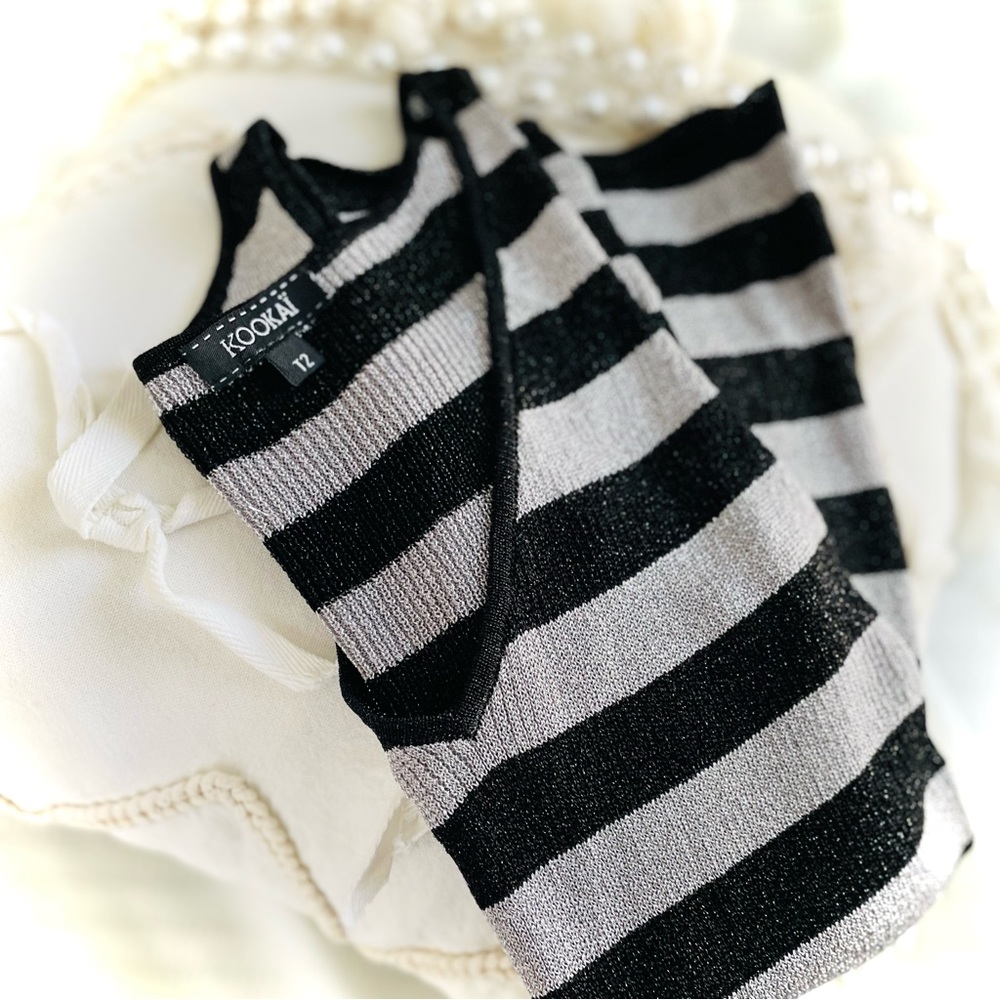 KOOKAI | XS / S / T2 | Striped Metallic Silver Stretch Lightweight Cami Tank Top